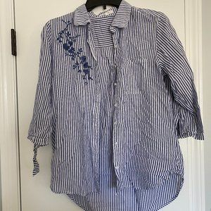 Striped Button Down Top with Floral Design